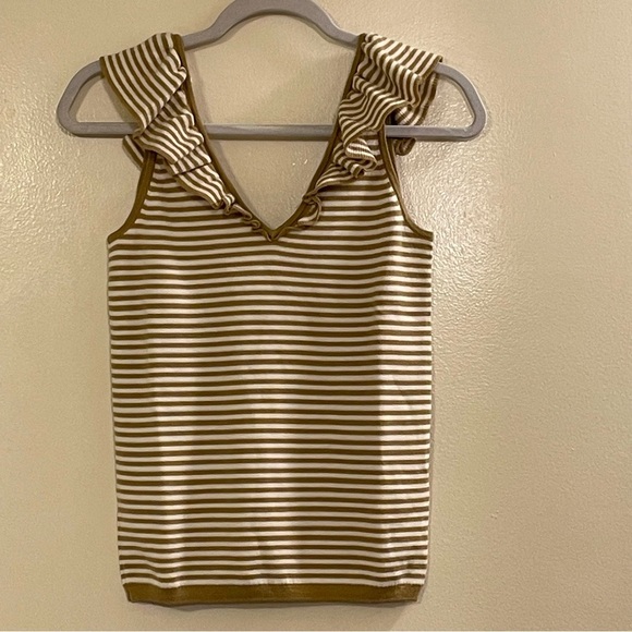 MADEWELL NWOT Belhaven Ruffle Sweater Tank in Stripe in Heather Camel - Picture 5 of 9